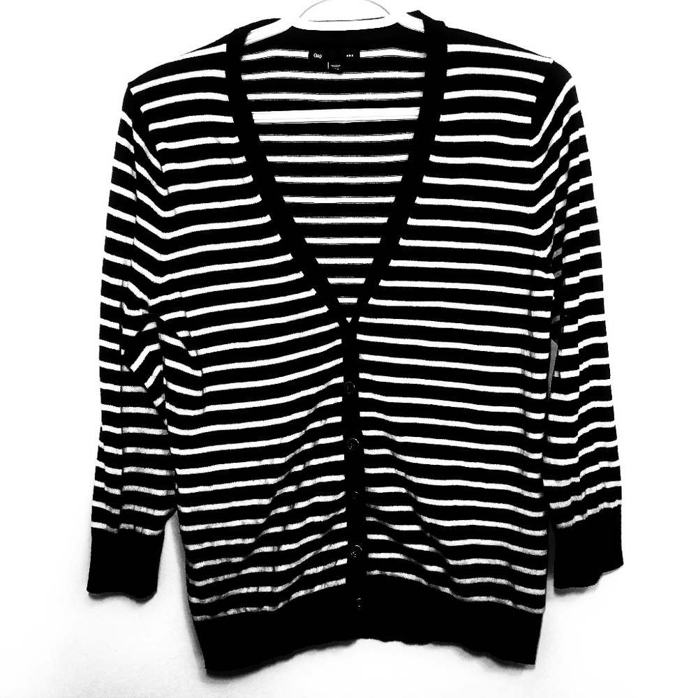 Gap V neck Cardigan Navy stripe M 100% cotton New!